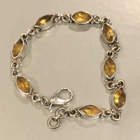 Marquise Cut Golden Citrine Faceted Sterling Silver Link Bracelet - Picture 2 of 6